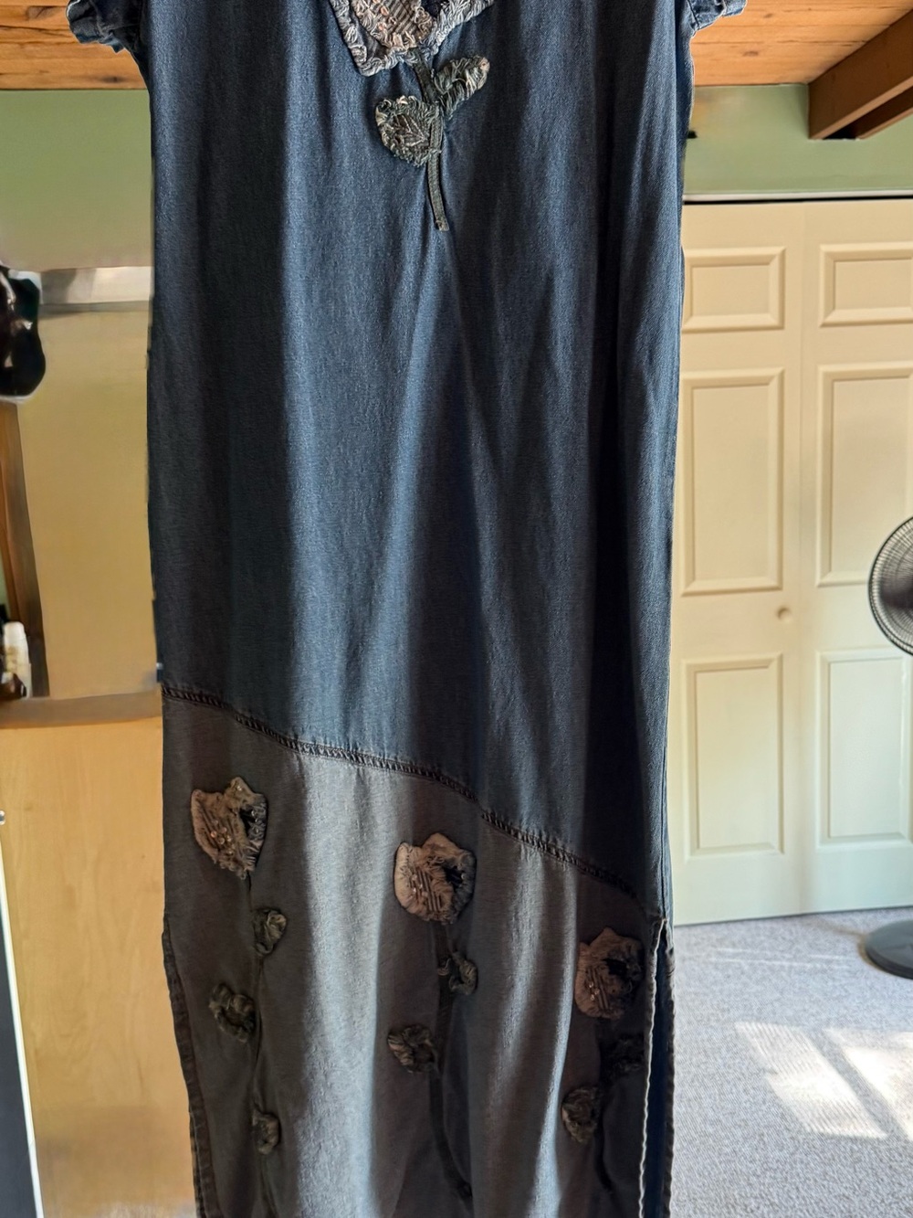 Embroidered Two-Tone Gray Maxi Maxi Jean Dress   Brand-Bleu Boyou